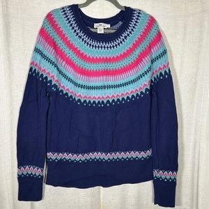 Vineyard Vines Fair Isle Blue Sweater Cotton/Merino Blend Women L  Long Sleeve